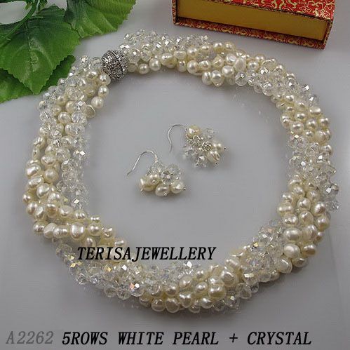 3Rows-5Rows collar de perlas pendiente de la joyería 7-8MM perla de cristal Rhinestone cierre magnético A2465b