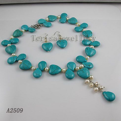 turquoise & white pearl multicolor heart jewelry set fashion woman's jewelry A2509