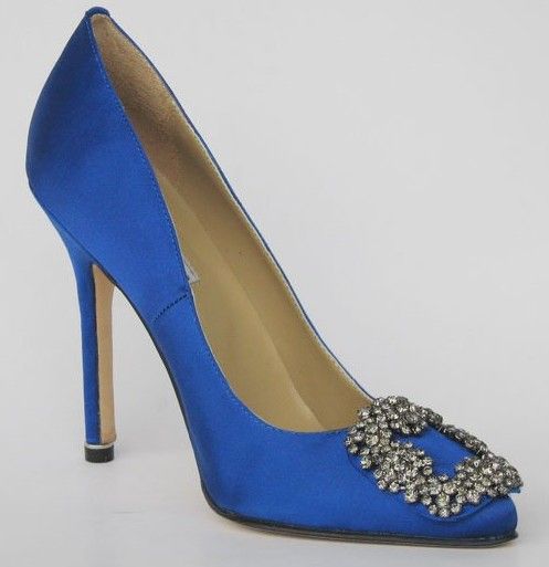 2014 New Fashion Women Lady Blue Satin Sharp Mouth High Heels Diamonds ...