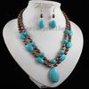 2Rows blue turquoise & brown pearl necklace earring fashion woman's jewelry set free shipping A2513