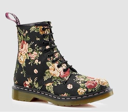 1460 Vintage Martin Boots 8 Eyelets Women Black Victorian Flowers Punk ...