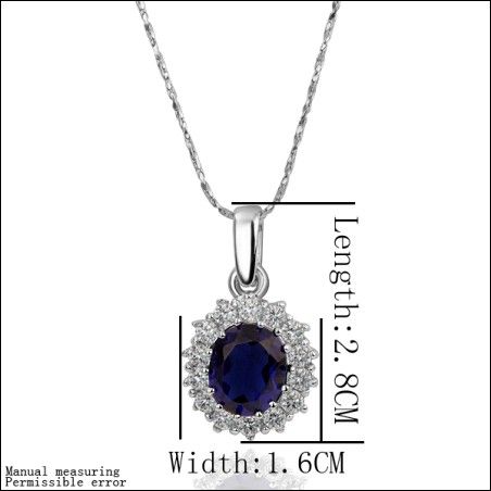 Hot new platina azul gemstone colar 18 K RGP high-end moda jóias frete grátis 10 peças / lote