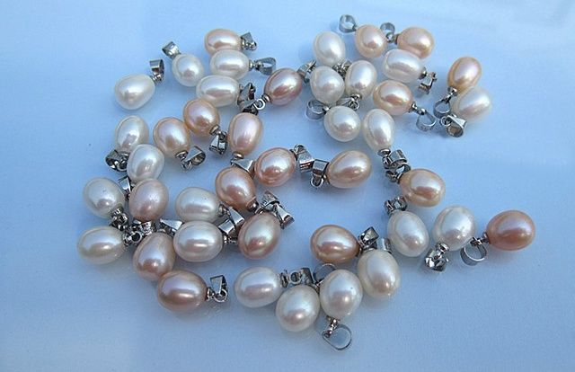 Freshwater pearl pendants natural 8mm drop shape flawless smooth pearl charms 