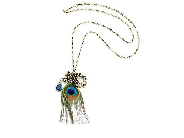 Mooie prachtige blauwe ogen pauw Lange veer ketting pauw Lange veer hanger kettingen Peacock Feather Sweater -ketting