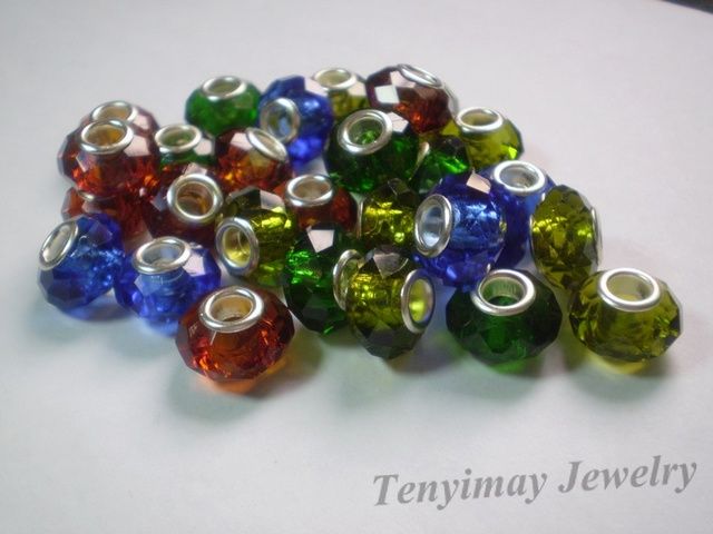 Facetada Contas De Vidro Europeu Atacado de Várias Cores Grande Buraco Charme Beads Fit Pulseira DIY
