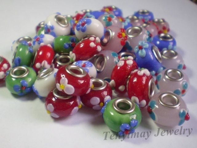 Lampwork Glass Loose Beads convexa patrón de flor envío gratis color mezclado