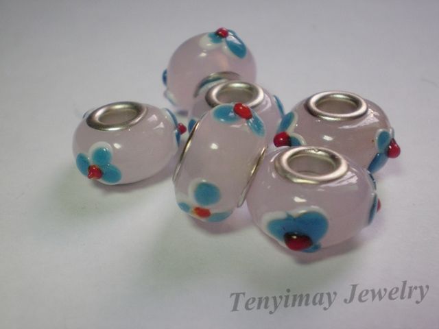 Lampwork Glass Loose Beads convexa patrón de flor envío gratis color mezclado