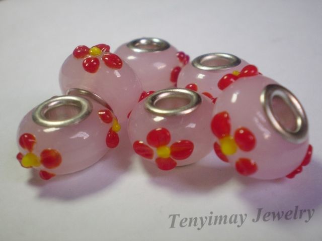 Lampwork Glass Perles en vrac Motif de fleurs convexes Livraison gratuite Mixed Color