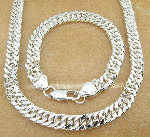 925 silver christmas gift 925 silver set men Bracelets 925 silver chain necklace 10 MM Men Necklace bracelet SET,Jewelry set mens jewelry