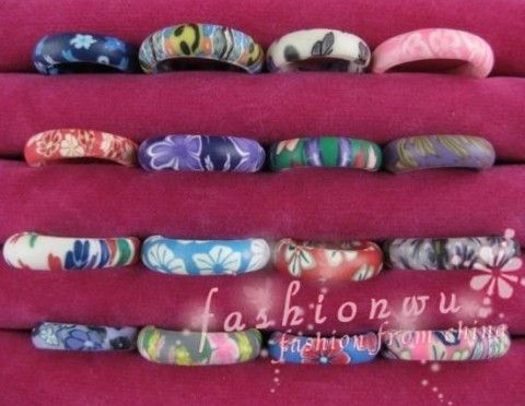 wholesale Mix bright Color Thin Polymer Clay gift Rings