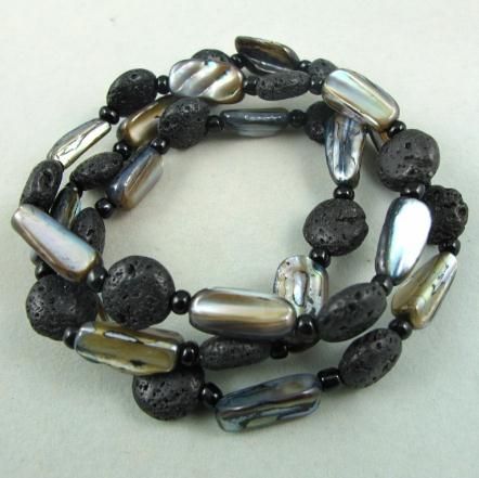 Charming!premier designs mirage necklace bracelet jewelry set natural shell & black color lava NF112