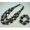 Charming!premier designs mirage necklace bracelet jewelry set natural shell & black color lava NF112