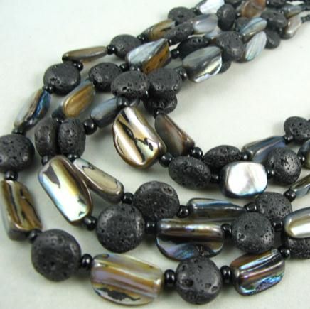 Encanto! Premier diseños espejismo collar pulsera conjunto de joyas natural concha lava de color negro NF112