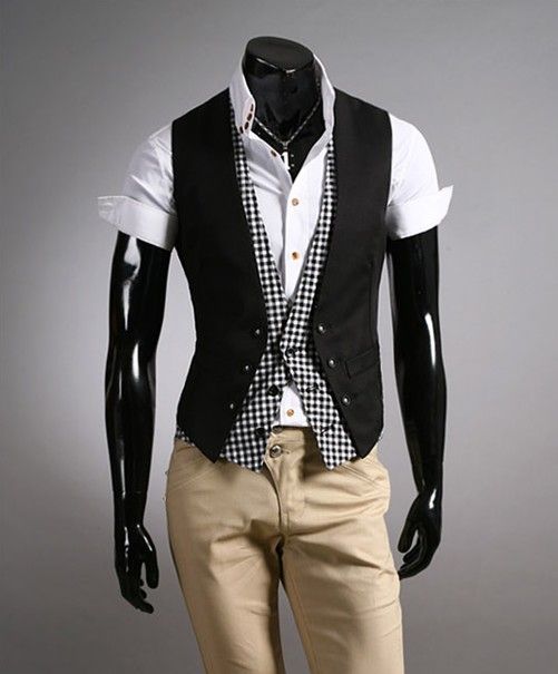 2021 Fashion Mens Suit Vest Slim Fit Mens Clothing False Two Piece ...