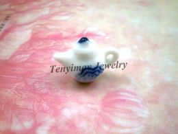 Antique Chinese teapot ceramic charms, blue-white porcelain style ceramic pendants