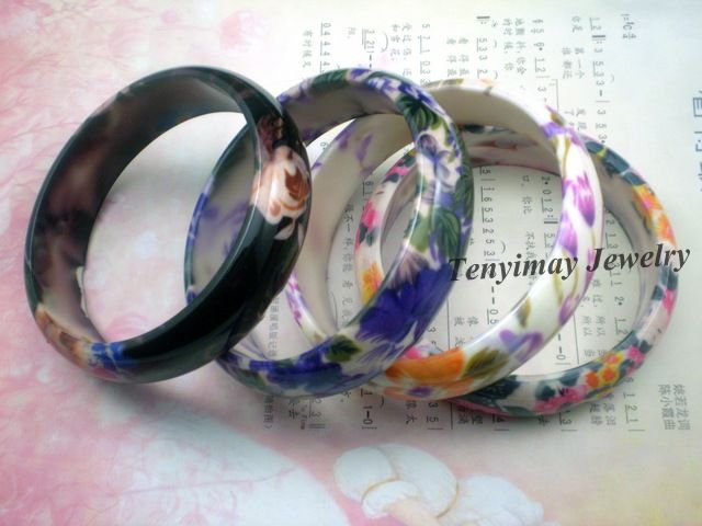 꽃 프린트 뱅글스 무료 배송 Gift, Promotion을위한 도매 24pcs / Lot 플라스틱 Bangles