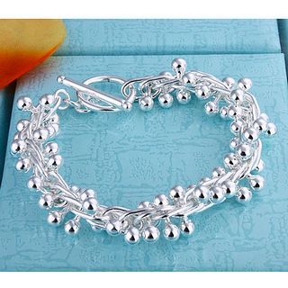 Best-selling 925 silver bead charm bracelet grape girl fashion jewelry 8-inch long free shipping