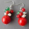 Elegant!For Christmas Red Coral & Green Jade Gemstone & white pearl Handmade Necklace earring NF191