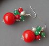 Elegant!For Christmas Red Coral & Green Jade Gemstone & white pearl Handmade Necklace earring NF191