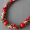 Elegant!For Christmas Red Coral & Green Jade Gemstone & white pearl Handmade Necklace earring NF191