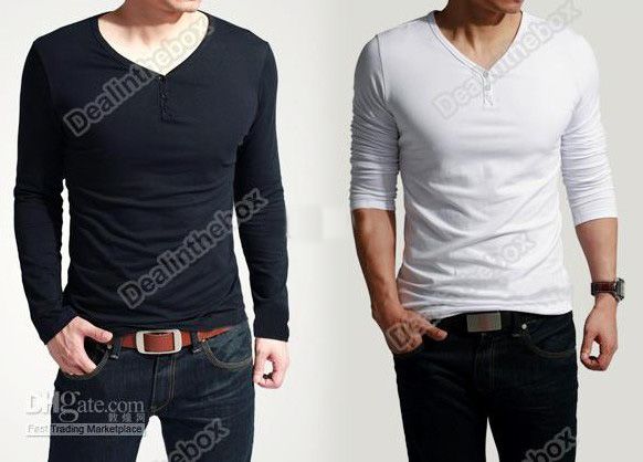New Style Mens Comfort Lycra Deep V Neck Long Sleeves T Shirt Tunic ...