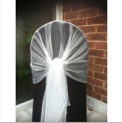 65cm*200cm White Chair Cover Hood/Wrap Tie Back Organza Sash Bow A With 