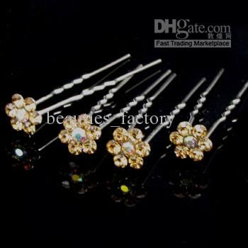 20 Pcs Gold Crystal RHINESTONE Wedding Bridal Prom Hairpins U shaped Hair Pins Pin