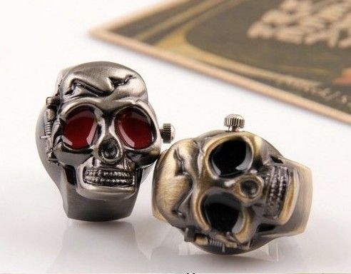 Best Selling Vintage Skull Cover Finger Ring Horloge Persoonlijkheid Ringen Horloges Stretch Strap 30pcs / lot