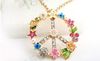 Nya mode-antikrigsskyltar Pendant Necklace Multi Color Zircon Long Necklace Sweater Chain Peace Sweater Halsband MS102360