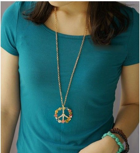 Nya mode-antikrigsskyltar Pendant Necklace Multi Color Zircon Long Necklace Sweater Chain Peace Sweater Halsband MS102360