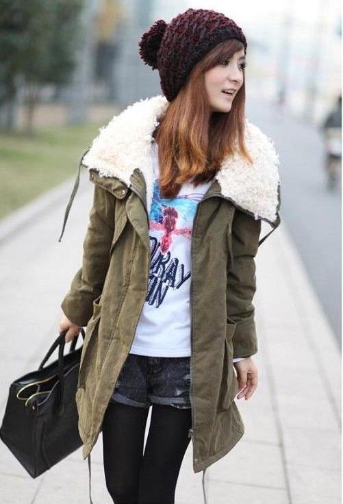 Ladies Warm Parka Long Sleeve Zip Up Womens Fleece Winter Coat Jacket ...