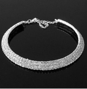 Mujeres Gargantilla Collares Collar de Plata de ley 925 Brillante Rhinestone de Cristal 3 Filas Novia Collar de Boda Joyería Nupcial