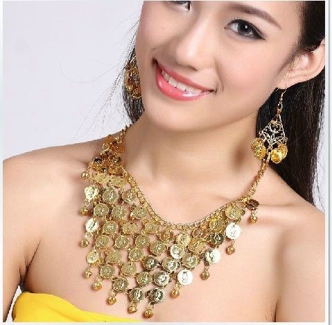 

GOLD/SILVER BELLY DANCE JEWELRY EARRING NECKLACE SET Belly Dance Jewelry Set Belly Dance Necklace Earring