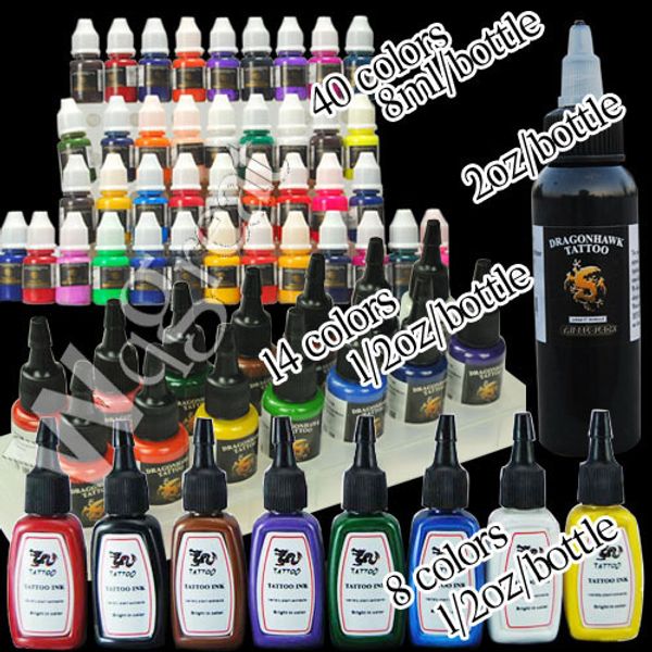 

Free Shipping Tattoo inks supplies High Qualtiy 40+14+8+1 Color 8ml 2OZ 1/2 oz Pigment Kit Set