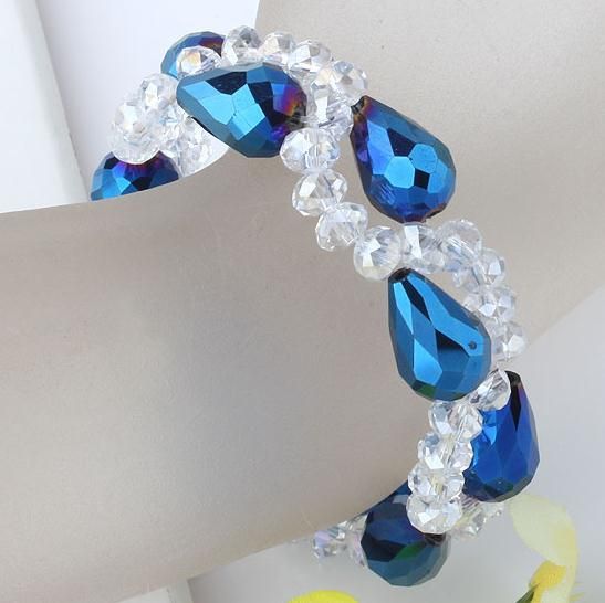 Charmant! Crystal Armband Blue Drop Crystal Glass Beads Weave Stretch Bracelet Gratis verzending NF235