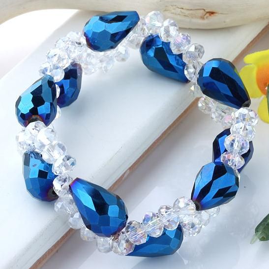 Affascinante! Braccialetto di cristallo Il braccialetto di stirata del tessuto delle perle di cristallo di goccia di cristallo blu libera il trasporto NF235