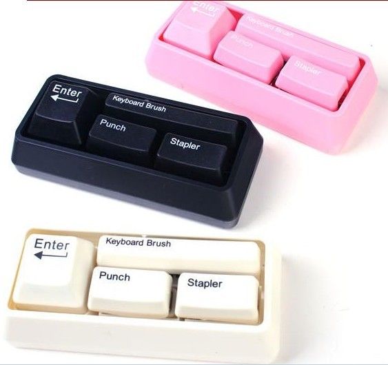 Mini Keyboard Stationery Set Card Punch Stapler Keyboard Brush Creative