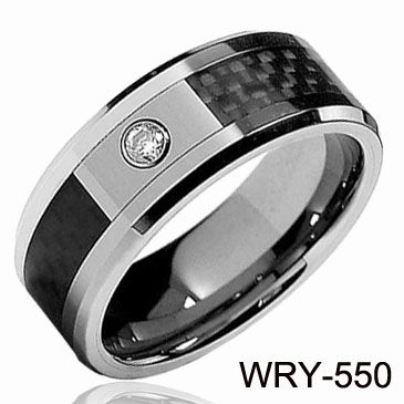 Mode-sieraden Tungsten Ringen Diamond Carbon Fibre Wedding Bands voor Mannen Verlovingsringen