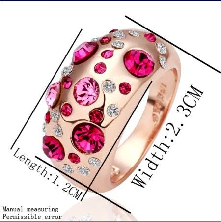 Más vendido cristal plateado 18 K oro rosa anillo de diamantes joyería de moda hermosa chica envío gratis
