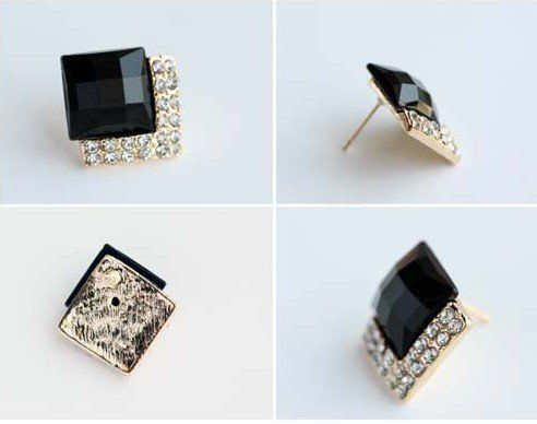 Nouveau Classique Vintage De Luxe Noir Gemstone Boucles D'oreilles De Mode Simulé Diamond Ear Stud Femmes