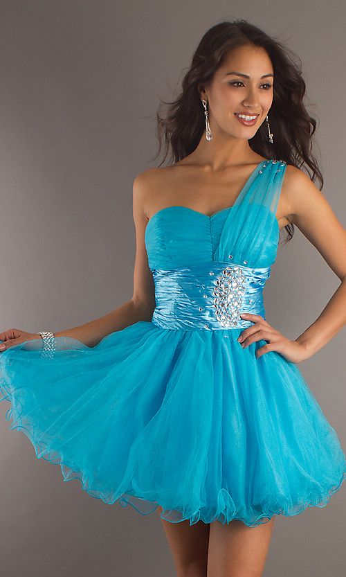 Turquoise Short One Shoulder Tulle Cocktail Prom Dress Evening Gown By ...