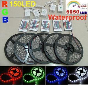 50 m / grup Esnek LED Şerit Işık SMD 5050 RGB Lamba 5 m 150led Su Geçirmez led ışık IP65 + 24key IR Uzaktan 30LED Festivali