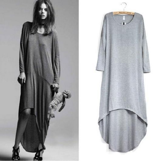 Womens Dresses Round Collar Long Sleeve Loose Casual Long Dresses ...