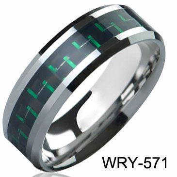 alianzas de boda a estrenar de los anillos de tungsteno Greenblack fibra de carbono del embutido para hombres anillos de compromiso