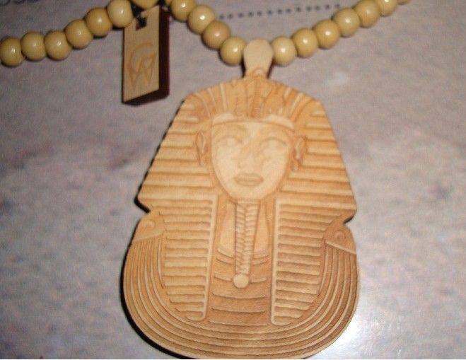 Hiphop Pharao König Tut New Good Wood Anhänger Halskette Natural Wood Piece