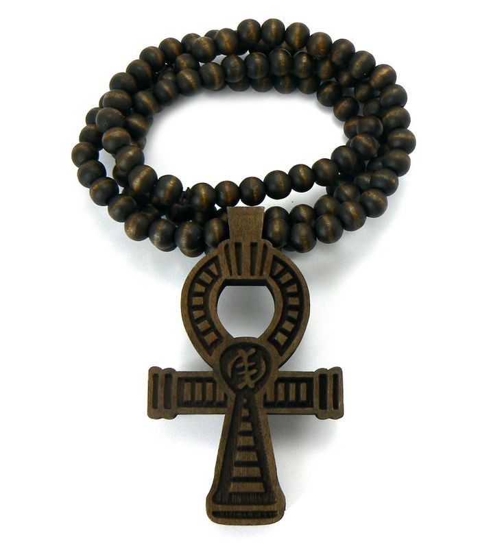 ANKH CROSS Good Quality Wood Pendant 36 Wooden Ball Chain Necklace