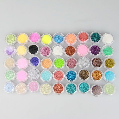 1 conjunto / lote 45 cores Glitter Decoração Pó Crush Shell Bead Colorido Glitter Porder Para Nail Art