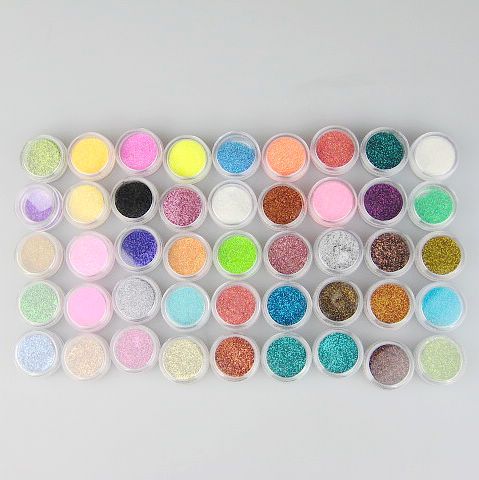 1Set / parti 45 färger glitter dekoration pulver kross skal pärla färgglada glitter porder för nagelkonst