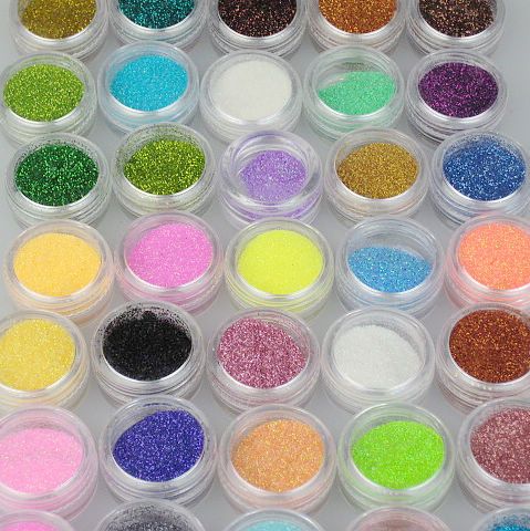 1 conjunto / lote 45 cores Glitter Decoração Pó Crush Shell Bead Colorido Glitter Porder Para Nail Art