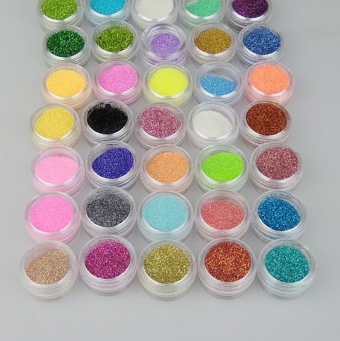 1 takım / grup 45 renkler Için Glitter Dekorasyon Toz Crush Shell Boncuk Renkli Glitter Porder Nail Art